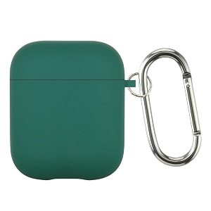 case cover for apple airpods 1 amp airpods 2  silicone case with inner microfiber lining amp keychain hook only for apple airpods  dark green