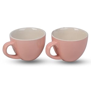 espresso coffee cup 75 ml pack of 2  stoneware toxic free  microwave amp freezer safe  2 x 75 ml cup pink white inside