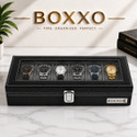 BOXXO Premium 6 Watch Organizer Box – Black, PU Leather Display & Storage Watch Box