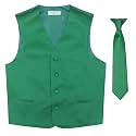 BOY'S Dress Vest &amp; NeckTie Solid EMERALD GREEN Color Neck Tie Set