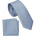 Boy's Solid Tie with Pocket Square Set, Regular Necktie for Children and Kids, Self-Tied