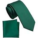 Boy's Solid Tie with Pocket Square Set, Regular Necktie for Children and Kids, Self-Tied