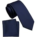 Boy's Solid Tie with Pocket Square Set, Regular Necktie for Children and Kids, Self-Tied