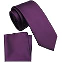 Boy's Solid Tie with Pocket Square Set, Regular Necktie for Children and Kids, Self-Tied
