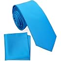 Boy's Solid Tie with Pocket Square Set, Regular Necktie for Children and Kids, Self-Tied