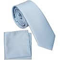 Boy's Solid Tie with Pocket Square Set, Regular Necktie for Children and Kids, Self-Tied