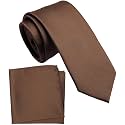 Boy's Solid Tie with Pocket Square Set, Regular Necktie for Children and Kids, Self-Tied
