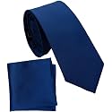 Boy's Solid Tie with Pocket Square Set, Regular Necktie for Children and Kids, Self-Tied