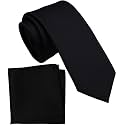 Boy's Solid Tie with Pocket Square Set, Regular Necktie for Children and Kids, Self-Tied