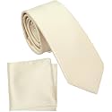Boy's Solid Tie with Pocket Square Set, Regular Necktie for Children and Kids, Self-Tied