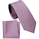 Boy's Solid Tie with Pocket Square Set, Regular Necktie for Children and Kids, Self-Tied