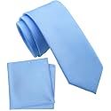 Boy's Solid Tie with Pocket Square Set, Regular Necktie for Children and Kids, Self-Tied