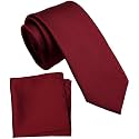 Boy's Solid Tie with Pocket Square Set, Regular Necktie for Children and Kids, Self-Tied