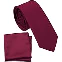 Boy's Solid Tie with Pocket Square Set, Regular Necktie for Children and Kids, Self-Tied