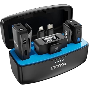 boya boyalink wireless lapel microphone dual lavalier mics noise reduction for iphone android camera wedding vlog podcast interview recording