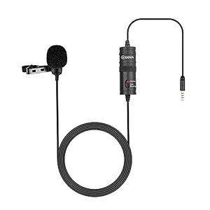 boya by-m1 auxiliary lavalier microphone lapel clip-on microphone omnidirectional electret condenser mic trrs 35mm jack 67 meter extreme-long cable for smartphones dslr camcorders black