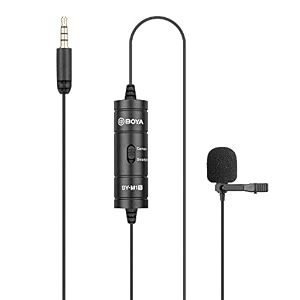 boya omnidirectional auxiliary lavalier condenser microphone with 20 feet audio cable - black
