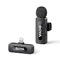 BOYA BY-V1 Wireless Microphones for iPhone iPad with MFi Certified Lightning Port, 328ft Range, 9H Battery Life, Noise Reduction Mini Mic Clip on Lapel Microphone Wireless for Video Recroding