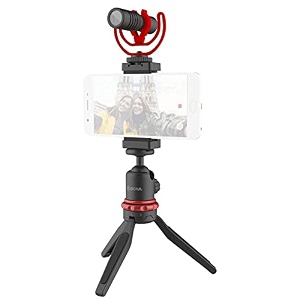 boya vlogging kit - video wi-fi microphone mini tripod with extension handle cold shoe mount windshield - vlogger starter kit - youtuber kit by-vg330