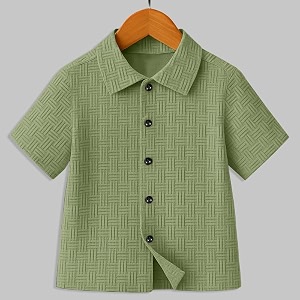 Boys Casual Cotton Blend Solid Collared Button