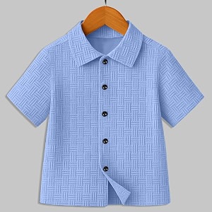 Boys Casual Cotton Blend Solid Collared Button