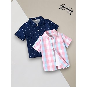 boys39 printed casual shirts pack of 2 striped plaid and checked
