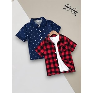 boys39 printed casual shirts pack of 2 striped plaid and checked