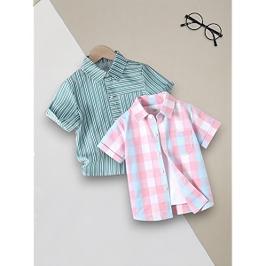 boys39 printed casual shirts pack of 2 striped plaid and checked