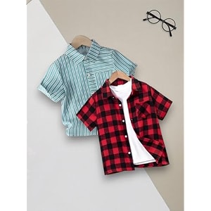boys39 printed casual shirts pack of 2 striped plaid and checked