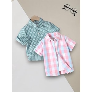 boys39 printed casual shirts pack of 2 striped plaid and checked