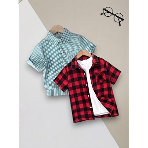 boys39 printed casual shirts pack of 2 striped plaid and checked