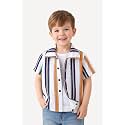 Boys' Short Sleeve Button-Down Shirt, Multicolour Striped, Casual Summer Top for Kids