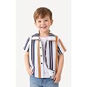 Boys' Short Sleeve Button-Down Shirt, Multicolour Striped, Casual Summer Top for Kids
