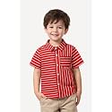 Boys' Short Sleeve Button-Down Shirt, Multicolour Striped, Casual Summer Top for Kids
