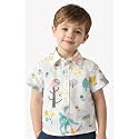 Boys' Short Sleeve Button-Down Shirt, Multicolour Striped, Casual Summer Top for Kids