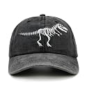Boys' Skull Dinosaur Hat, Embroidered Dino Washed Adjustable Baseball Cap for Kids Age 3-11