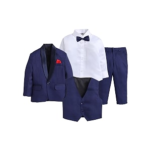 Boys Blue Coat Suit Set with Waistcoat