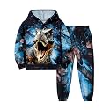 Boys Clothes, T-Rex Print Dinosaur Boy Clothes Fall Winter Outfits Long-sleeved Hooded Sweatshirt Pants 2Pcs Set