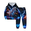 Boys Clothes, T-Rex Print Dinosaur Boy Clothes Fall Winter Outfits Long-sleeved Hooded Sweatshirt Pants 2Pcs Set