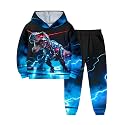 Boys Clothes, T-Rex Print Dinosaur Boy Clothes Fall Winter Outfits Long-sleeved Hooded Sweatshirt Pants 2Pcs Set