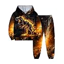 Boys Clothes, T-Rex Print Dinosaur Boy Clothes Fall Winter Outfits Long-sleeved Hooded Sweatshirt Pants 2Pcs Set