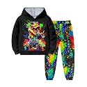 Boys Clothes, T-Rex Print Dinosaur Boy Clothes Fall Winter Outfits Long-sleeved Hooded Sweatshirt Pants 2Pcs Set