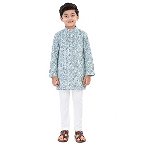 Boys Cotton Full Sleeve Printed Kurta Pyjama
