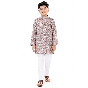 Boys Cotton Full Sleeve Printed Kurta Pyjama