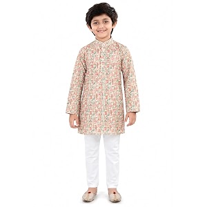 Boys Cotton Full Sleeve Printed Kurta Pyjama