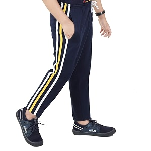 Boys Cotton Navy Blue Track Pants Striped