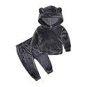 Boys Girls Velvet Hooded Tracksuit Sweatshirt Top + Sweatpants Hoodie Outfit Set