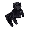 Boys Girls Velvet Hooded Tracksuit Sweatshirt Top + Sweatpants Hoodie Outfit Set