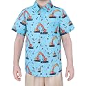 Boys Hawaiian Button Down Shirt, Pure Combed Cotton Short Sleeve Size 3-15Y