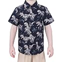 Boys Hawaiian Button Down Shirt, Pure Combed Cotton Short Sleeve Size 3-15Y